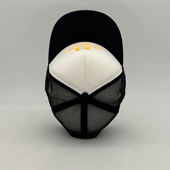 Smiley Face Trucker Hat Cap Mesh Back Black White Snap Back By Outdoor Cap - Picture 10 of 13